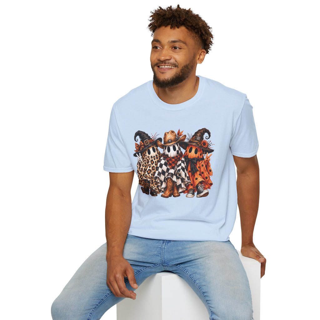 Halloween Pumpkin Crew T-Shirt — Leopard & Buffalo Plaid Spooky Friends