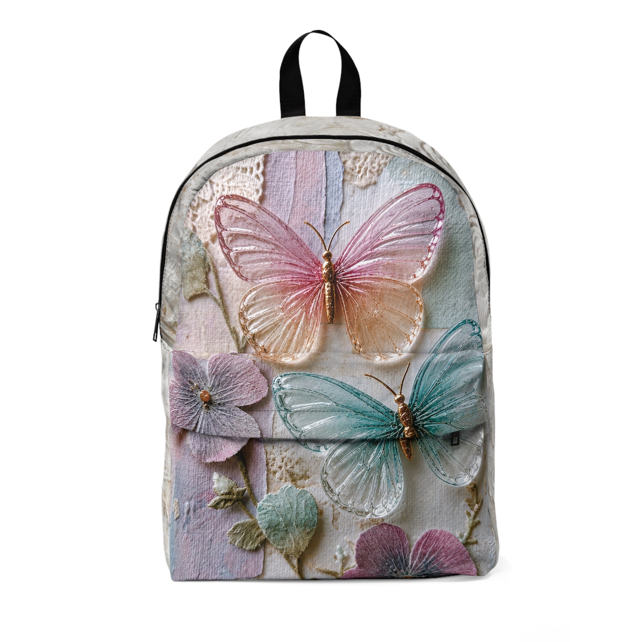 Pastel Heirloom Butterflies Backpack — Dreamy Glass Butterfly Collage