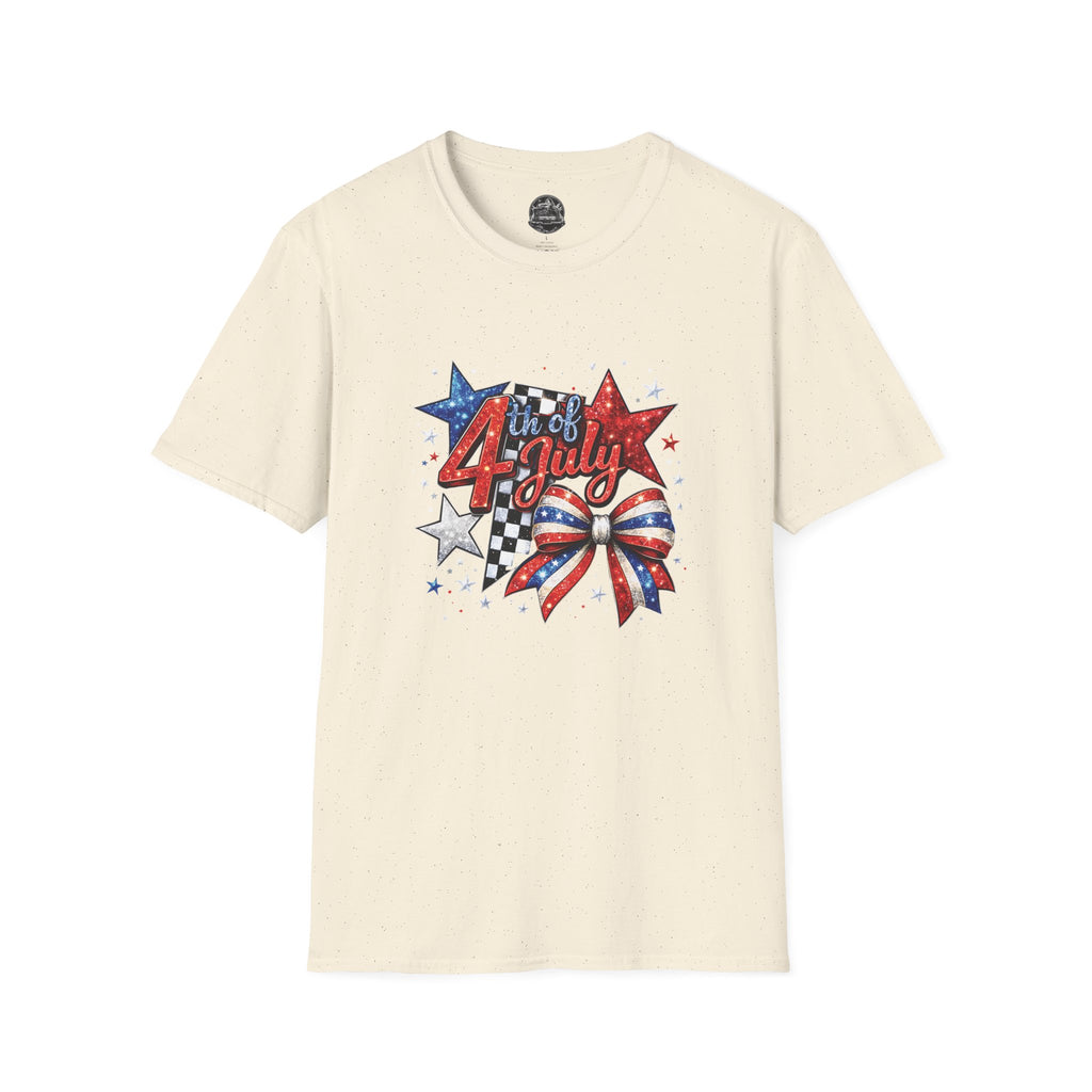 4th of July Patriotic T-Shirt – Red White Blue Stars & Bow Design