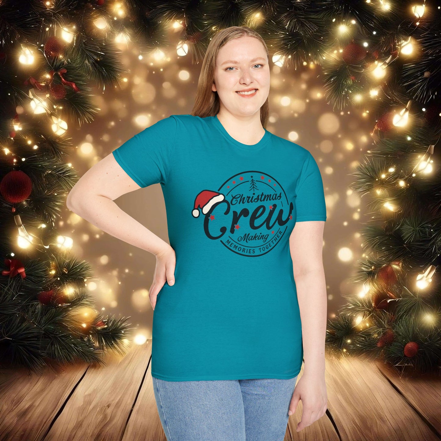 Christmas Crew Unisex T-Shirt | Making Memories Together and Santa Hat Design (Black Text)