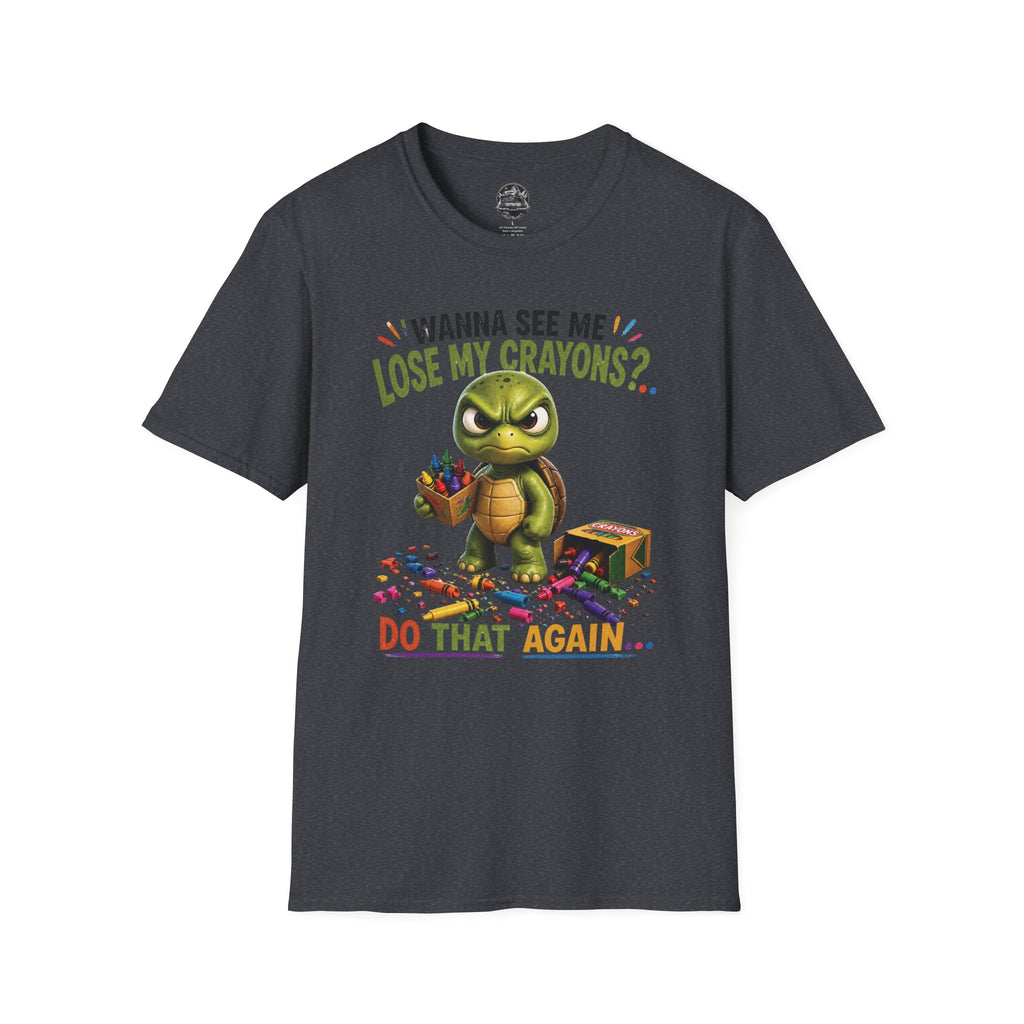 Funny Angry Turtle T-Shirt — “Wanna See Me Lose My Crayons? Do That Again…” — Teacher & Art Lover Tee