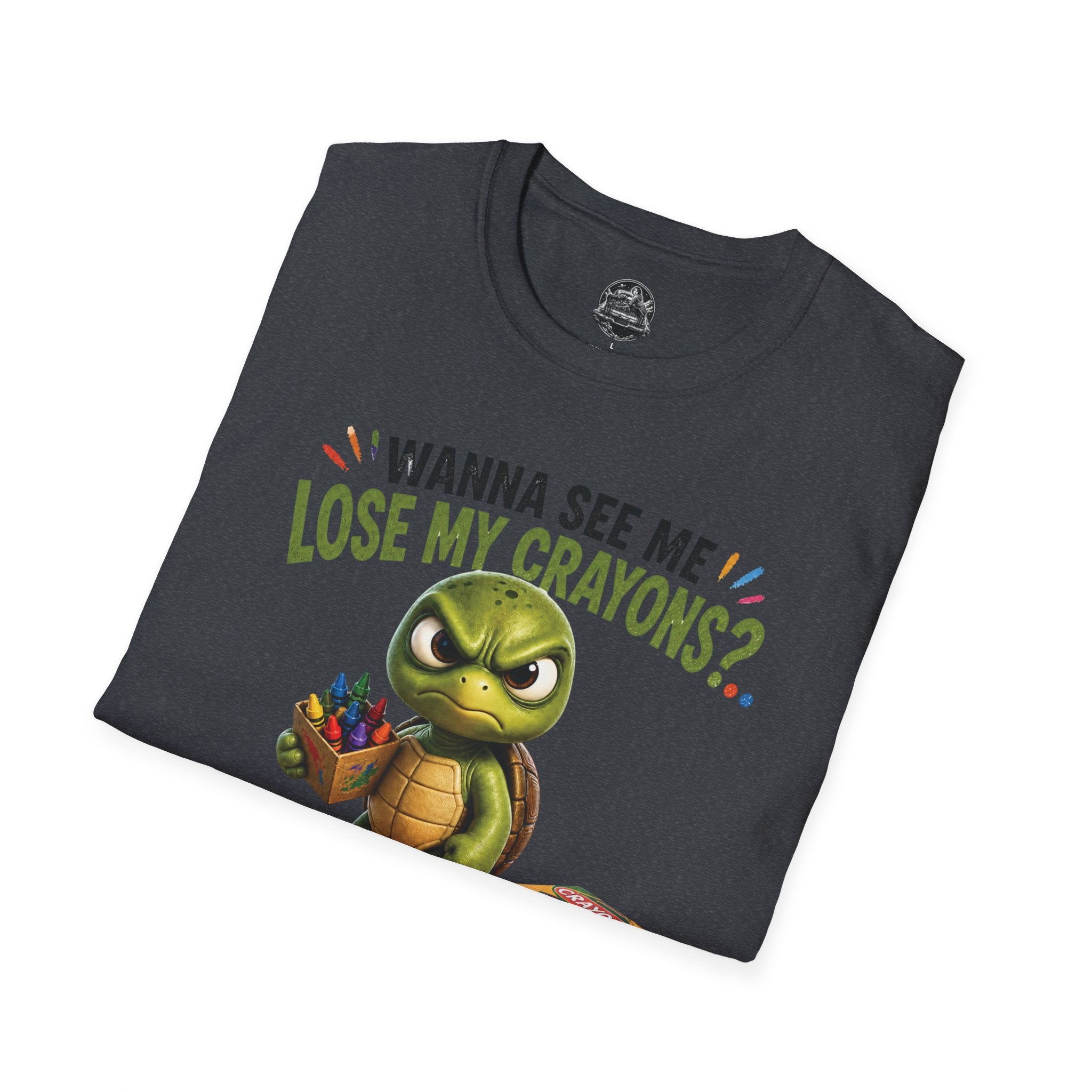 Funny Angry Turtle T-Shirt — “Wanna See Me Lose My Crayons? Do That Again…” — Teacher & Art Lover Tee