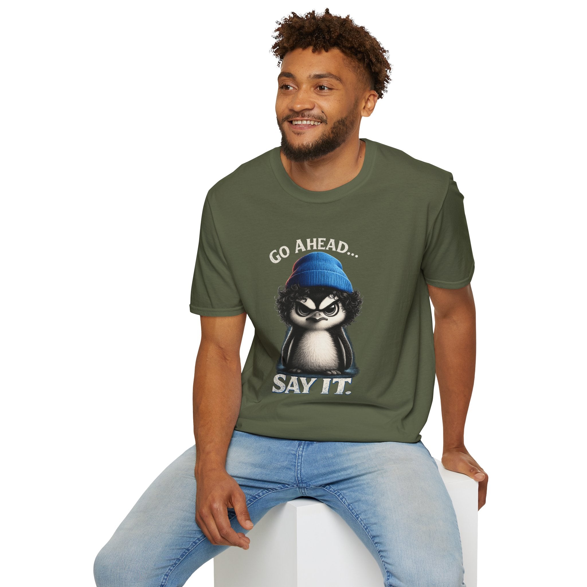 Penguin Graphic T-Shirt — "Go Ahead... Say It." Casual Statement Tee