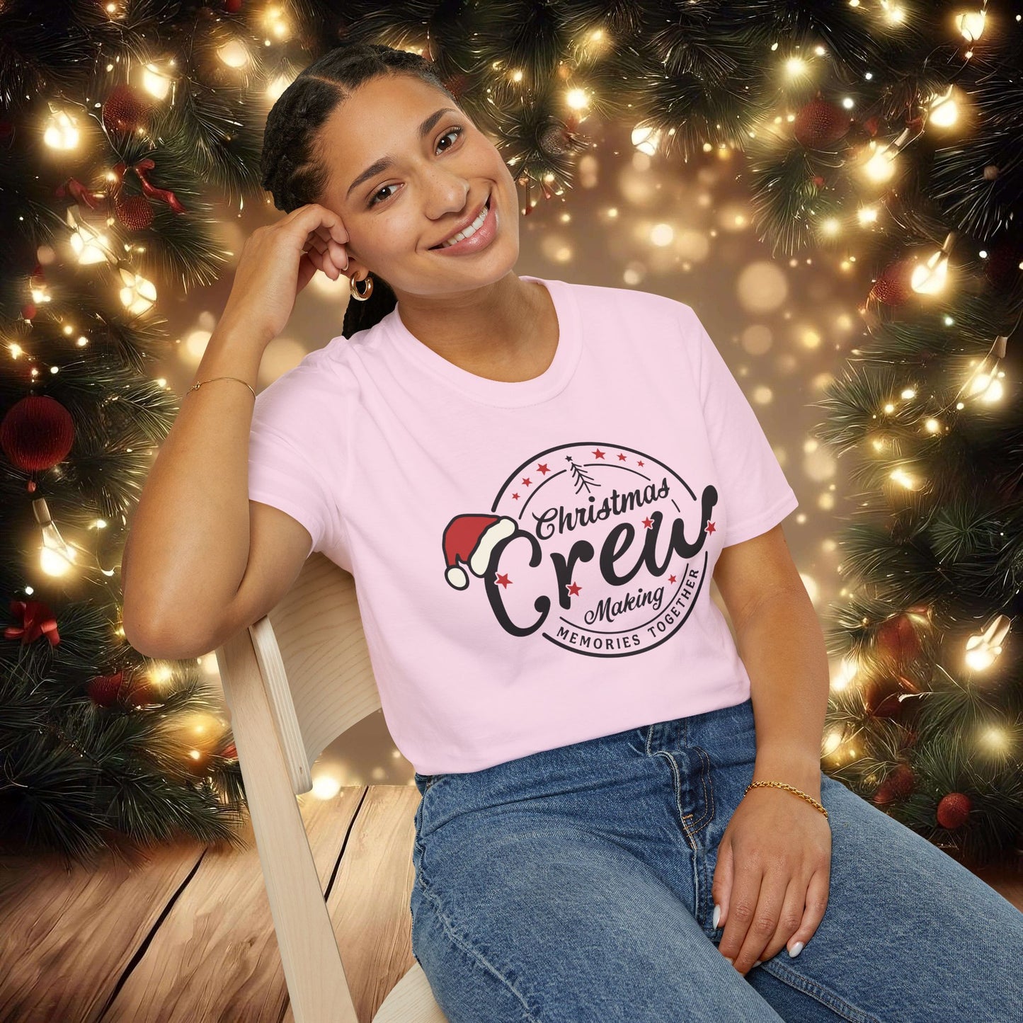 Christmas Crew Unisex T-Shirt | Making Memories Together and Santa Hat Design (Black Text)