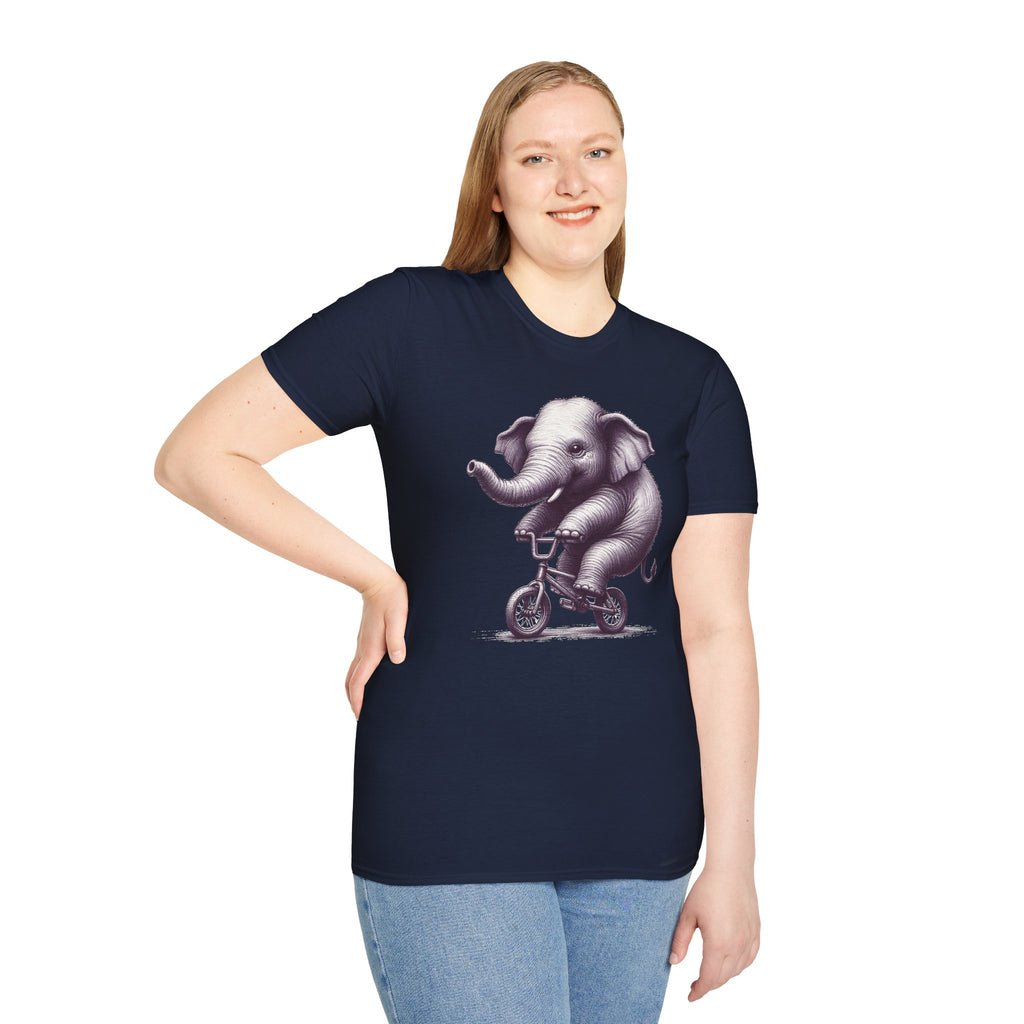 Cute Elephant on Bicycle T-Shirt — Whimsical Vintage Baby Elephant Graphic Tee