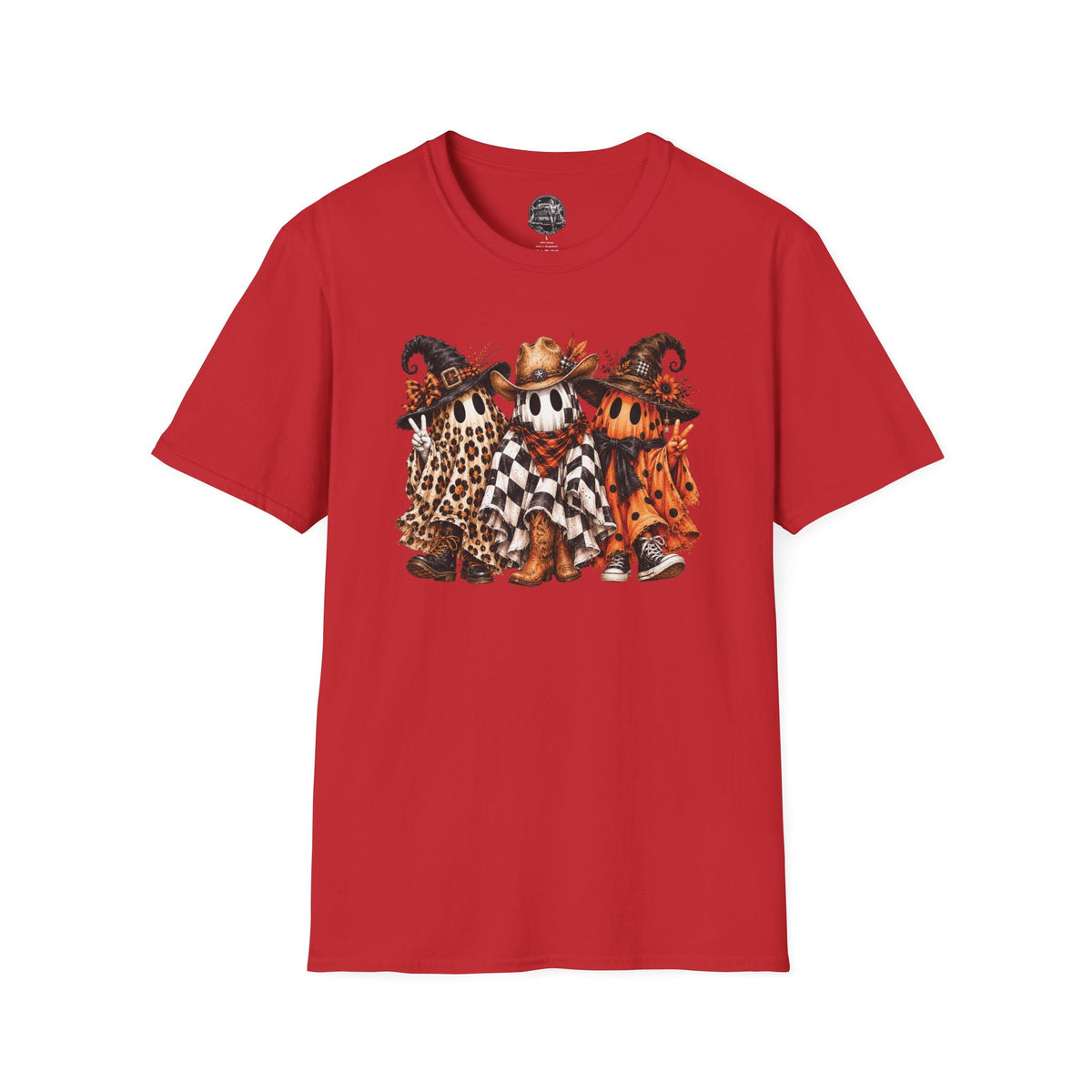 Halloween Pumpkin Crew T-Shirt — Leopard & Buffalo Plaid Spooky Friends