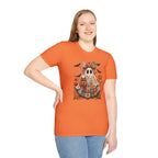 Patchwork Floral Ghost Halloween Shirt | Quilted Boho Ghost with Pumpkin and Bats