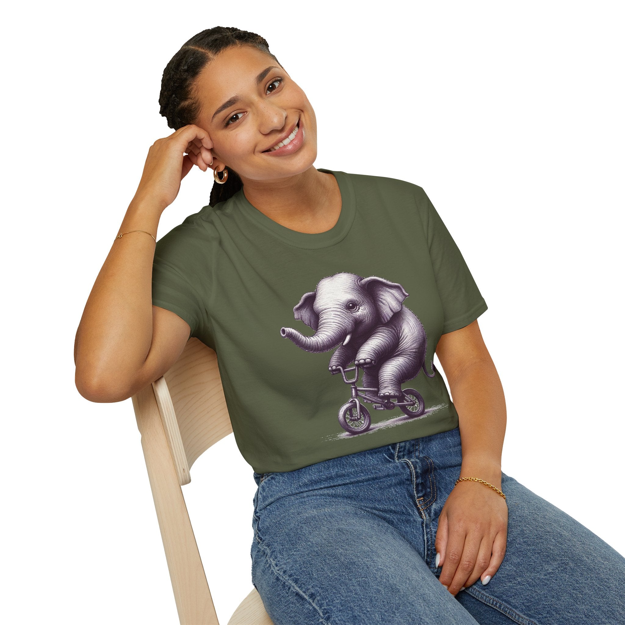 Cute Elephant on Bicycle T-Shirt — Whimsical Vintage Baby Elephant Graphic Tee