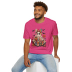 Patchwork Floral Ghost Halloween Shirt | Quilted Boho Ghost with Pumpkin and Bats