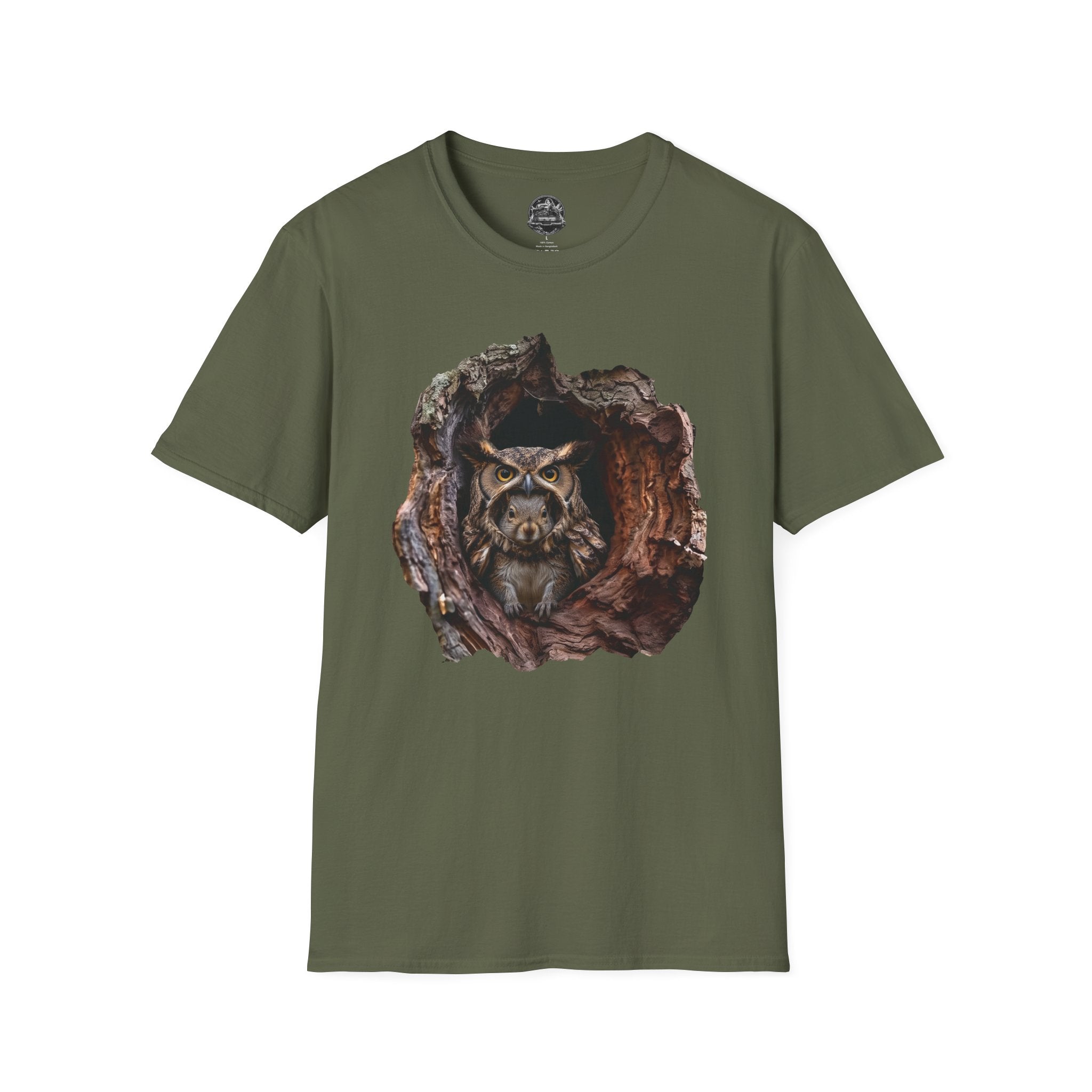 Squirrel in Owl Disguise T-Shirt — "Prey Wearing Its Predator"