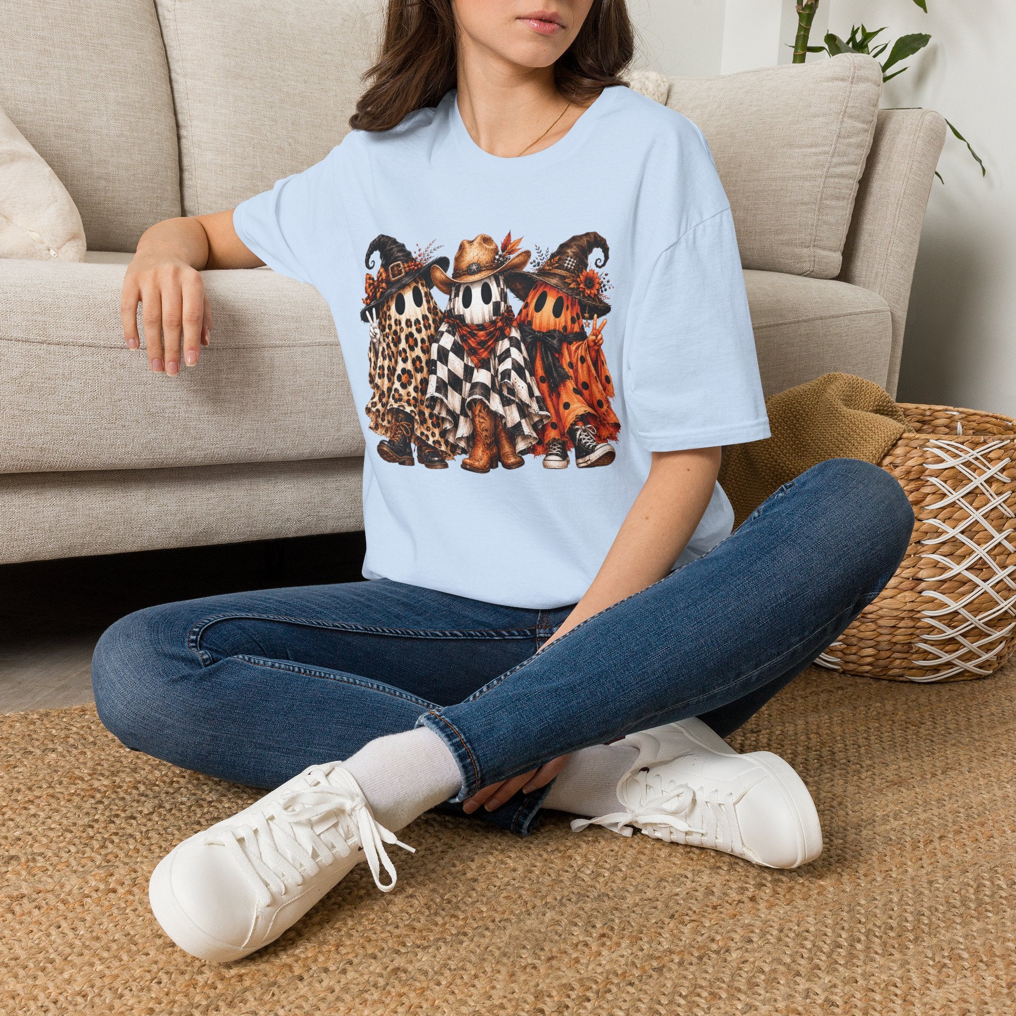 Halloween Pumpkin Crew T-Shirt — Leopard & Buffalo Plaid Spooky Friends