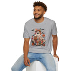 Patchwork Floral Ghost Halloween Shirt | Quilted Boho Ghost with Pumpkin and Bats