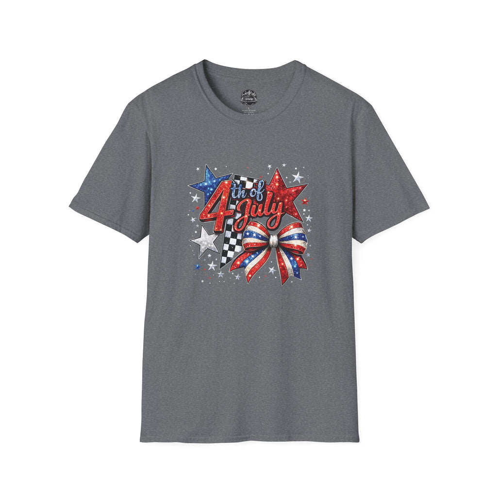 4th of July Patriotic T-Shirt – Red White Blue Stars & Bow Design