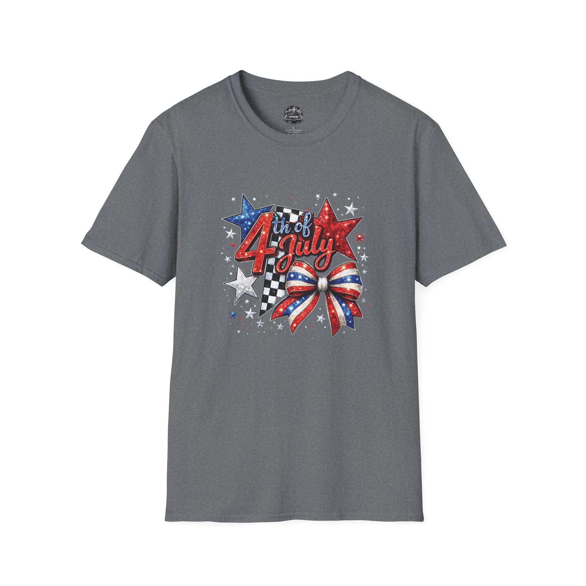 4th of July Patriotic T-Shirt – Red White Blue Stars & Bow Design