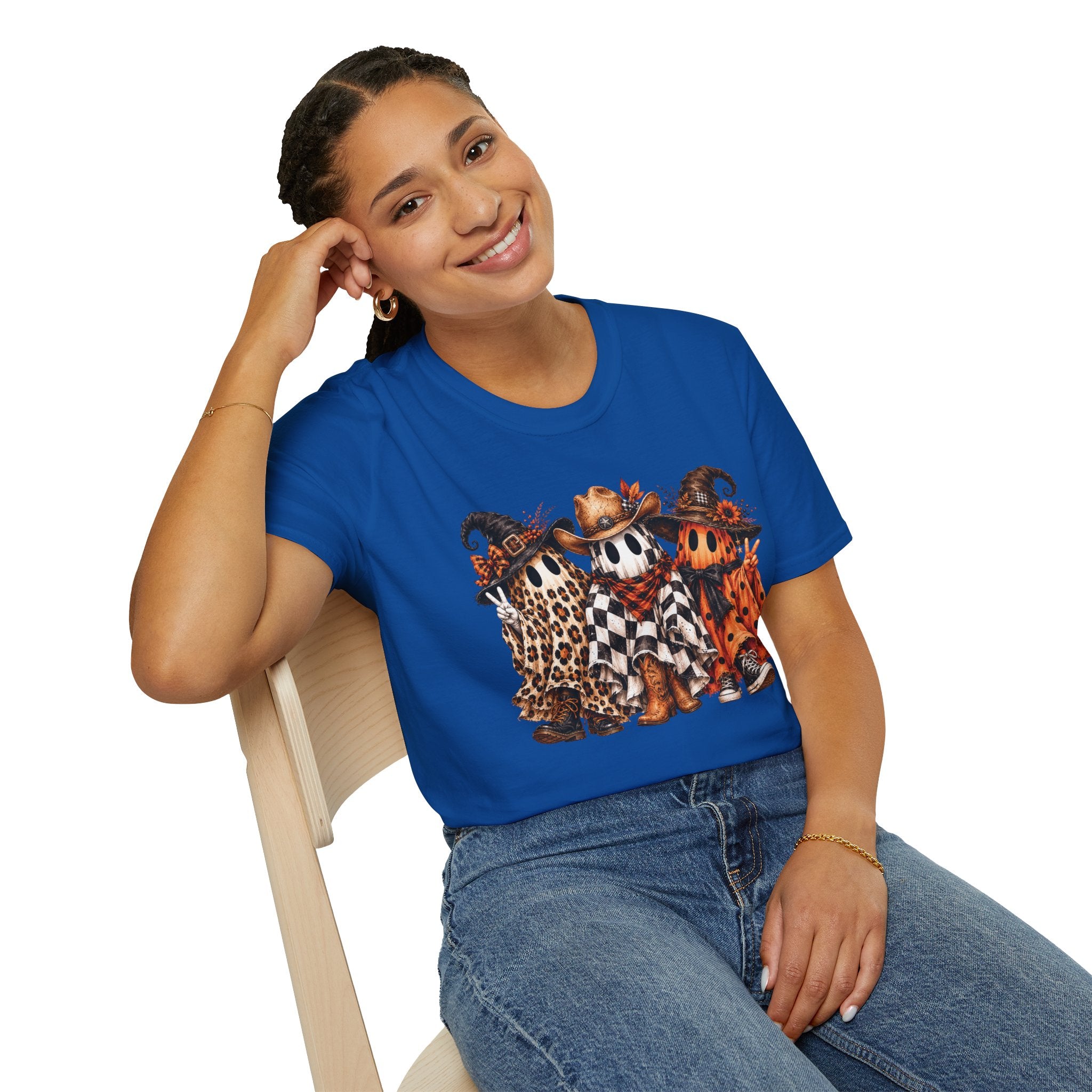 Halloween Pumpkin Crew T-Shirt — Leopard & Buffalo Plaid Spooky Friends