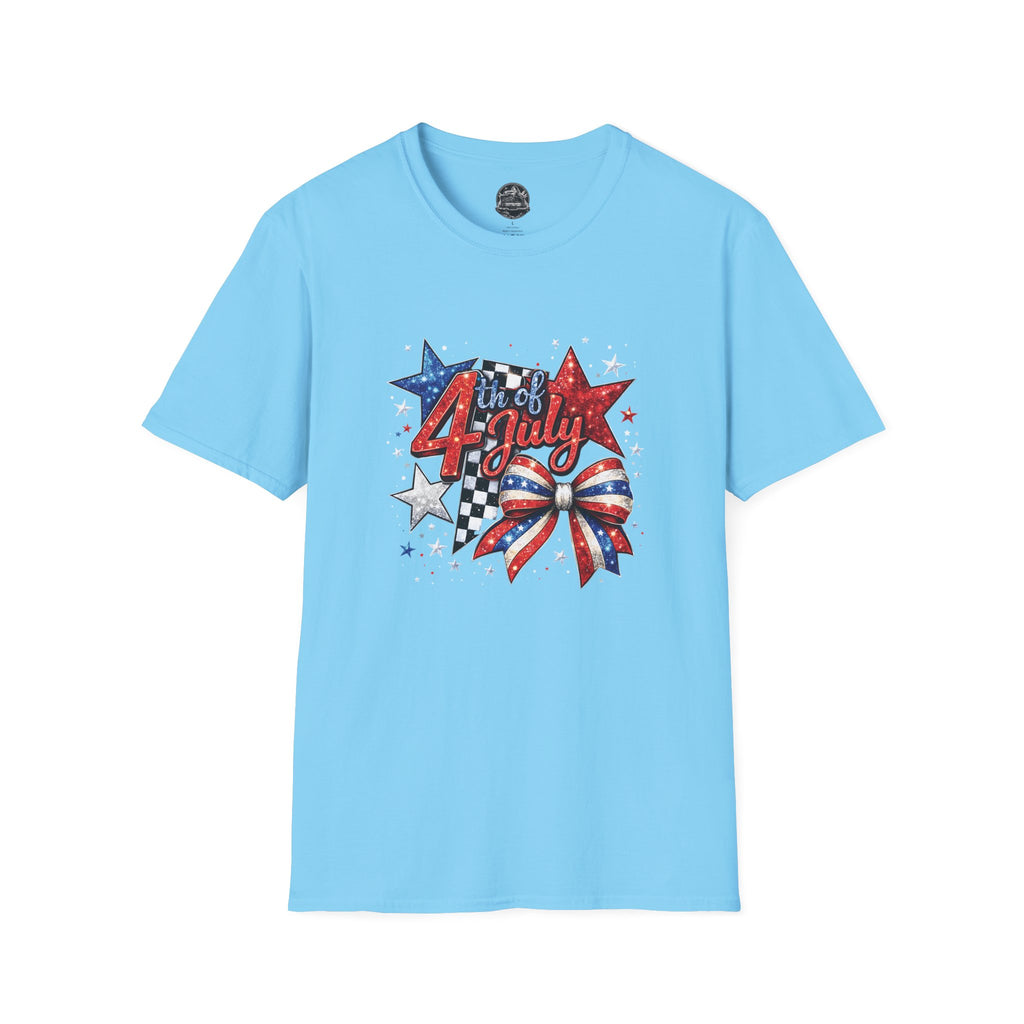 4th of July Patriotic T-Shirt – Red White Blue Stars & Bow Design