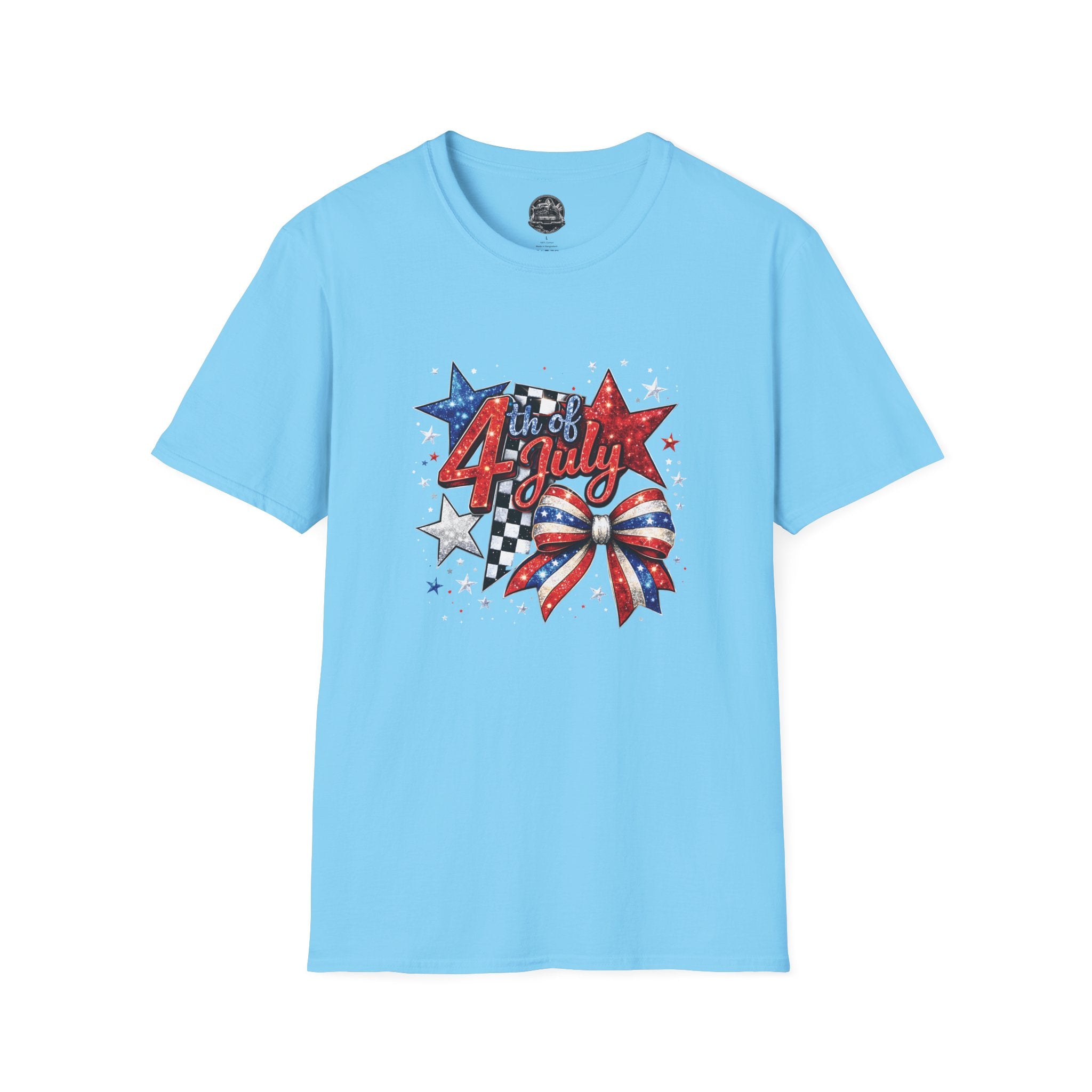 4th of July Patriotic T-Shirt – Red White Blue Stars & Bow Design