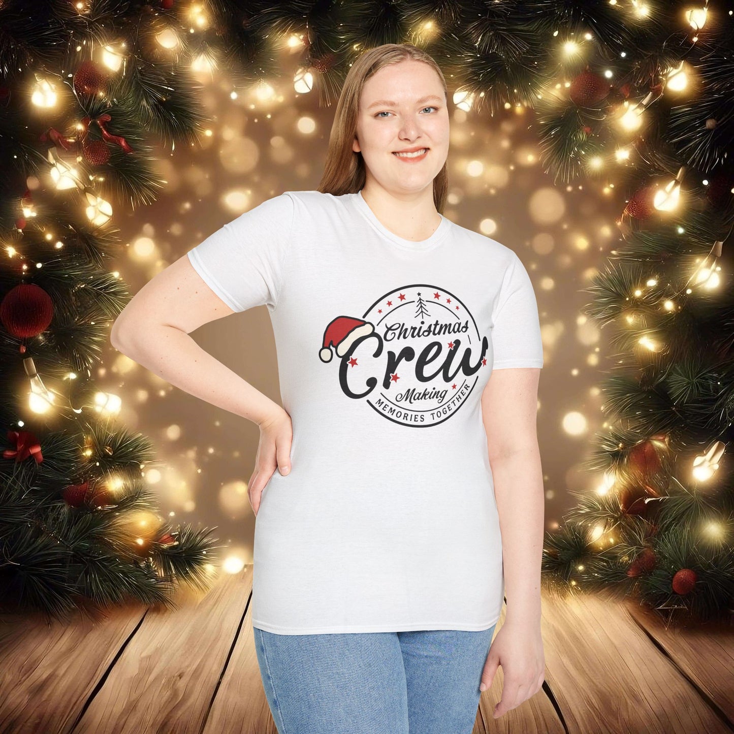 Christmas Crew Unisex T-Shirt | Making Memories Together and Santa Hat Design (Black Text)