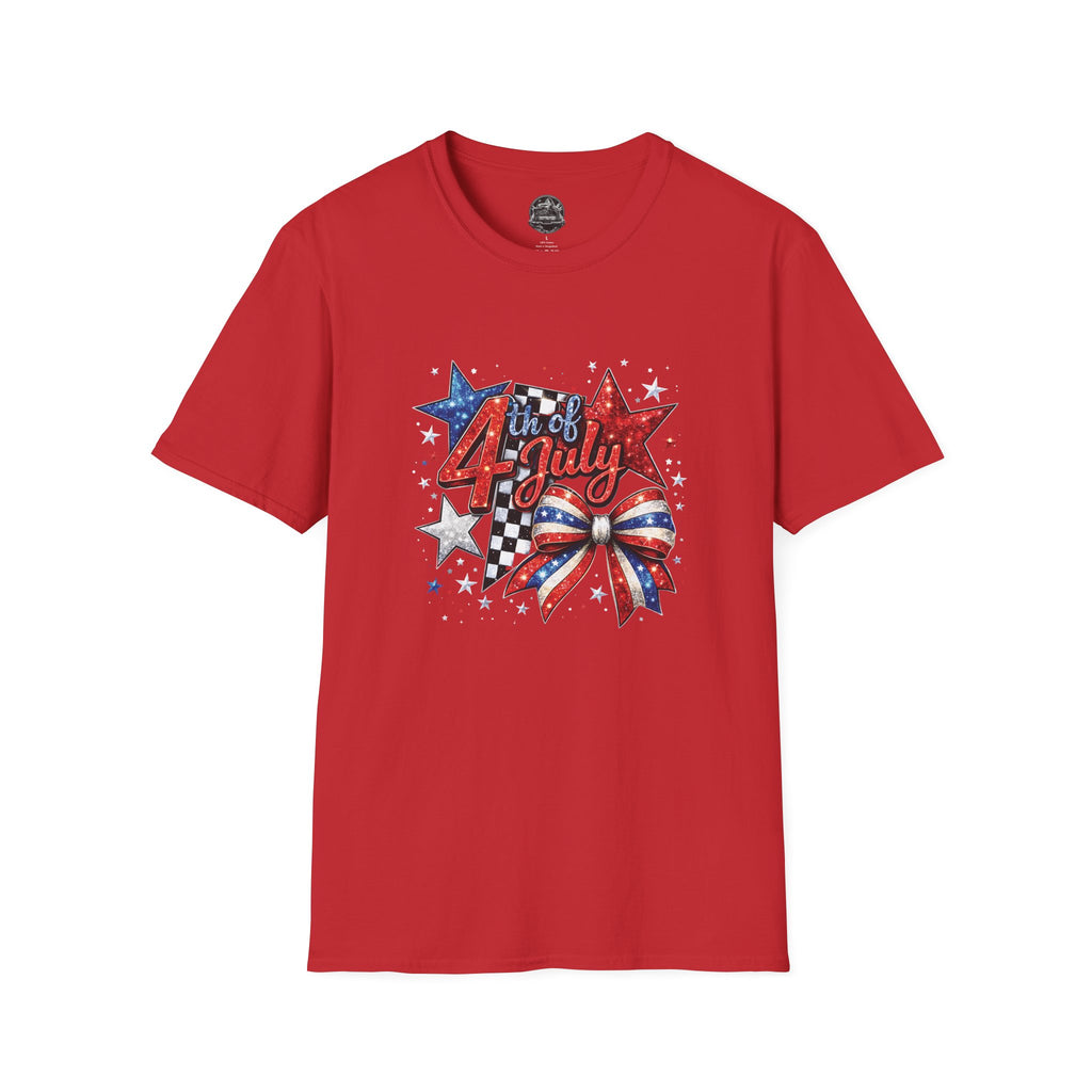 4th of July Patriotic T-Shirt – Red White Blue Stars & Bow Design