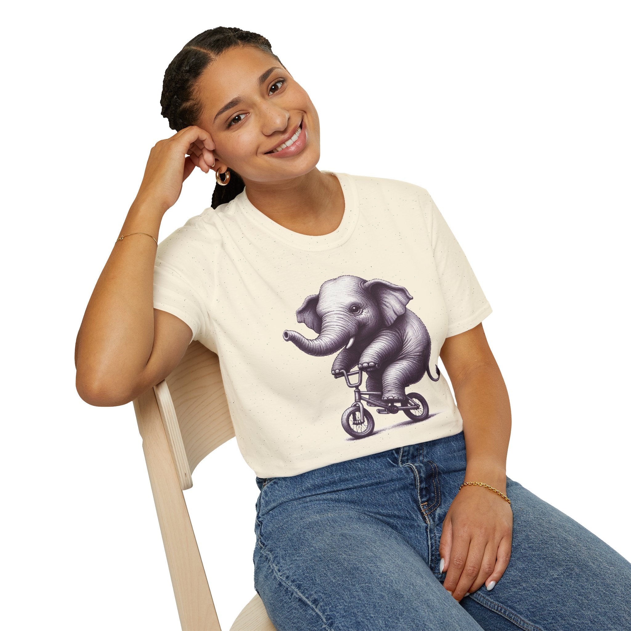 Cute Elephant on Bicycle T-Shirt — Whimsical Vintage Baby Elephant Graphic Tee