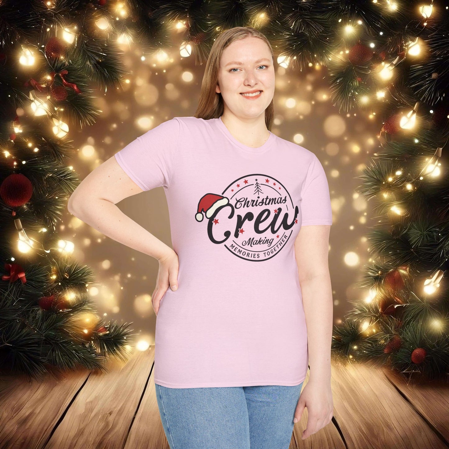 Christmas Crew Unisex T-Shirt | Making Memories Together and Santa Hat Design (Black Text)